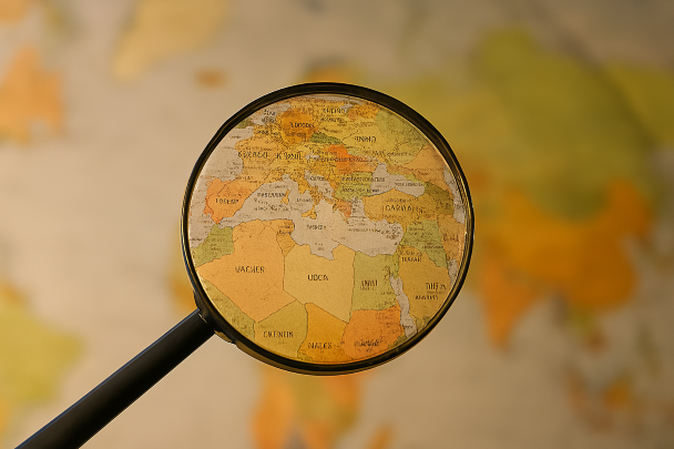 Une loupe observant des détails du monde, symbolisant la curiosité