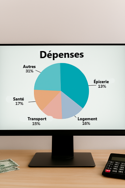 Graphique de répartition des dépenses sur un écran