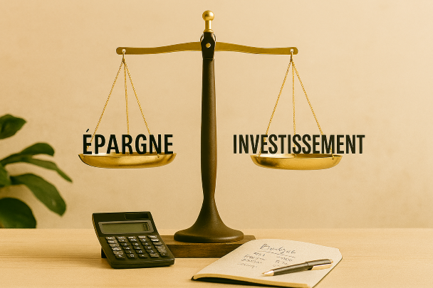 Balance représentant l’épargne d’un côté et l’investissement de l’autre
