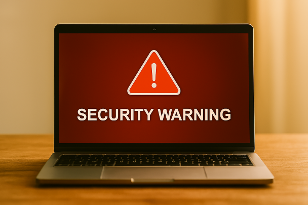 Ordinateur portable affichant un avertissement de sécurité en ligne