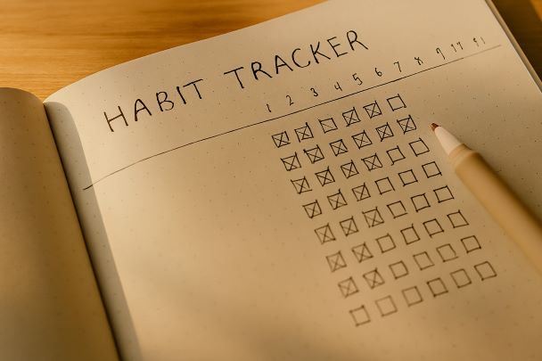Carnet de suivi avec des cases cochées quotidiennement