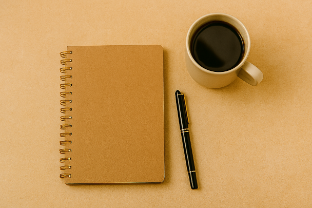 Carnet, stylo et tasse de café symbolisant l’organisation financière