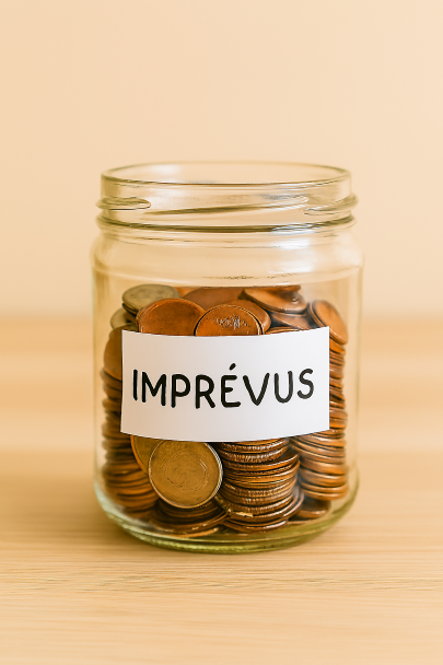 Bocal rempli de pièces étiqueté 'imprévus'