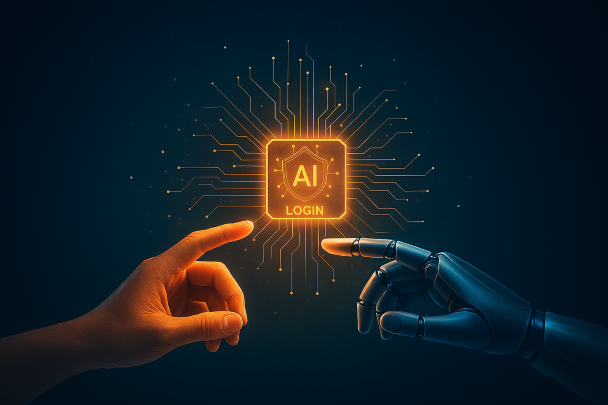 Représentation de l'intelligence artificielle entre la main humaine et la machine