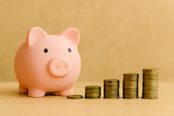Une tirelire et des pièces de monnaie symbolisant un petit capital qui grandit