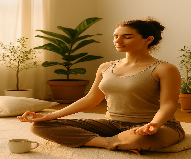 Personne assise en méditation dans un espace calme et lumineux
