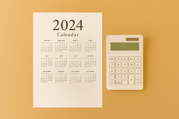 Calendrier annuel et calculatrice symbolisant la planification financière