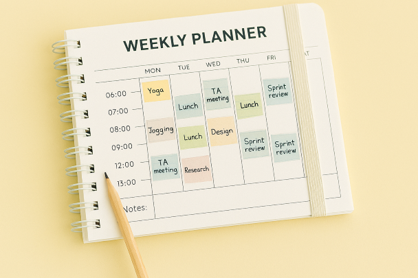 Agenda organisé avec planning hebdomadaire coloré