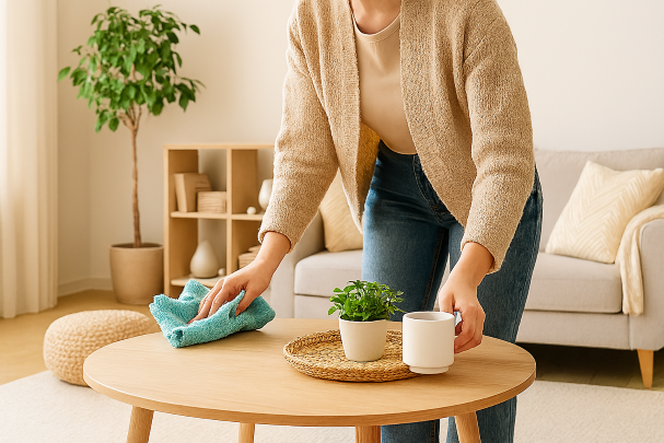 Personne rangeant une table en 5 minutes