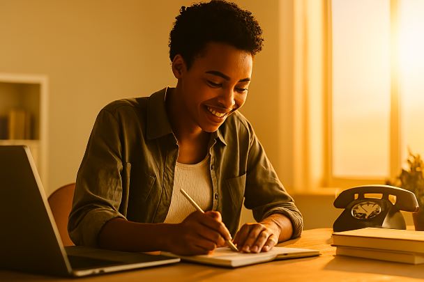 Personne démarrant une tâche sur son bureau avec motivation