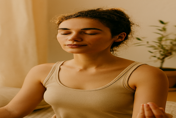 Personne respirant calmement les yeux fermés