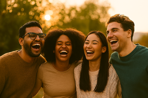 Personnes riant ensemble en bonne humeur et bien-être