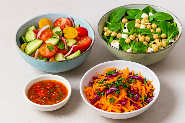 Assortiment de salades colorées dans des bols