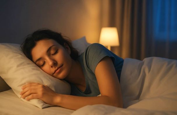 Personne détendue dans un lit paisible