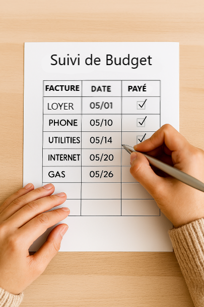 Personne cochant des cases sur un tableau de suivi de budget