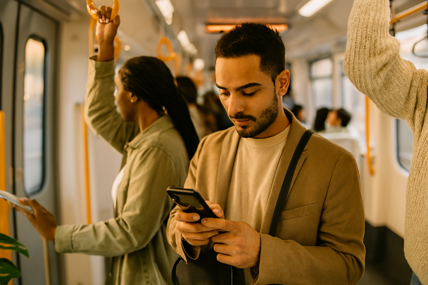 Personnes utilisant les transports en commun avec efficacité