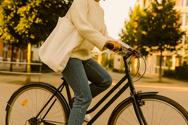 Personne roulant à vélo en ville par une belle journée