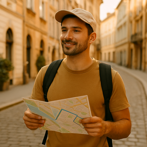 Voyageur explorant une ville à petit budget